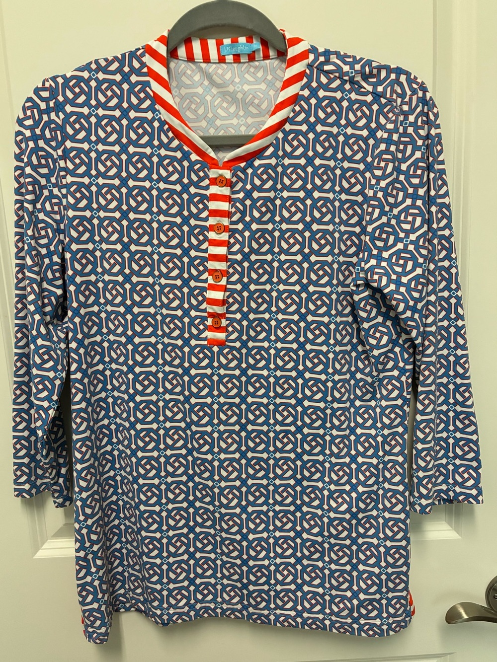 J McLaughlin Catalina Cloth Tunic Blue Red White Size M EUC